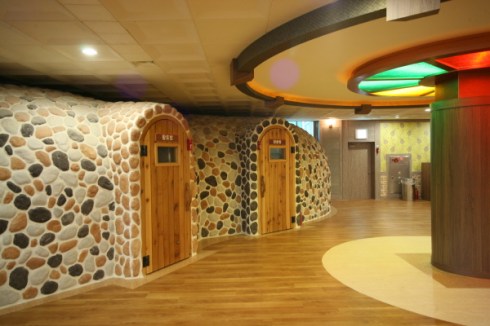 Here are the doors to various saunas/hot rooms. They often vary by temperature or by theme.